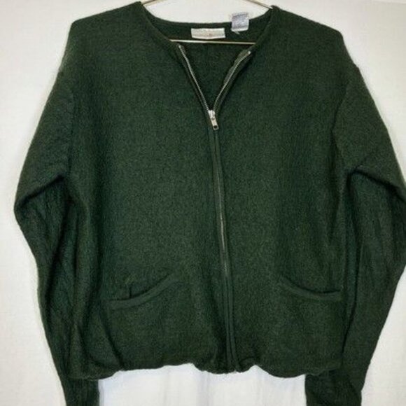 Preswick & Moore 100% Women's Wool Vintage Full Zip Cardigan Sweater Green Small - Picture 4 of 10
